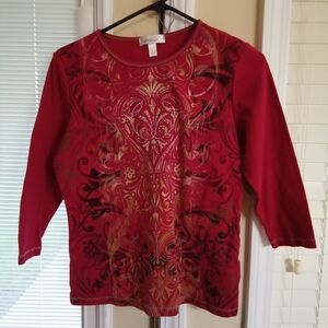 Dress Barn Red, Gold and Black Blouse